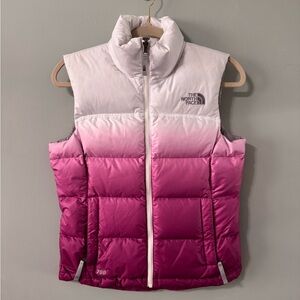 The North Face Women’s Nuptse 700 Down Puffer Vest Jacket Ombre Pink White XS